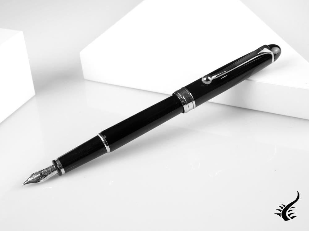 Aurora 88 Small Fountain Pen, Black Resin, Chrome trim, 810C