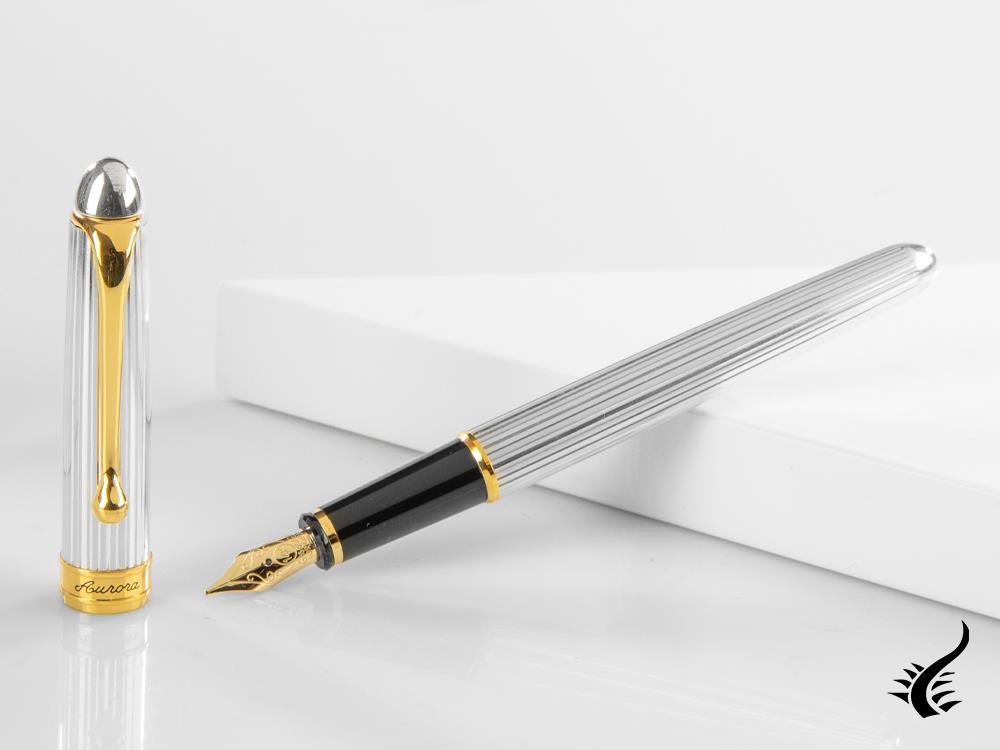 Aurora 88 Small Fountain Pen, Silver .925, Gold trim, 816