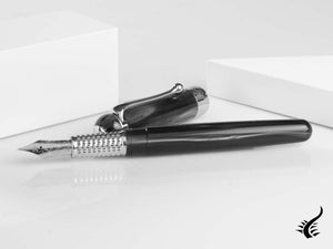 Aurora Alpha Fountain Pen, Black Resin, Chrome Trim, H11CN