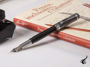 Aurora Alpha Fountain Pen, Black Resin, Chrome Trim, H11CN