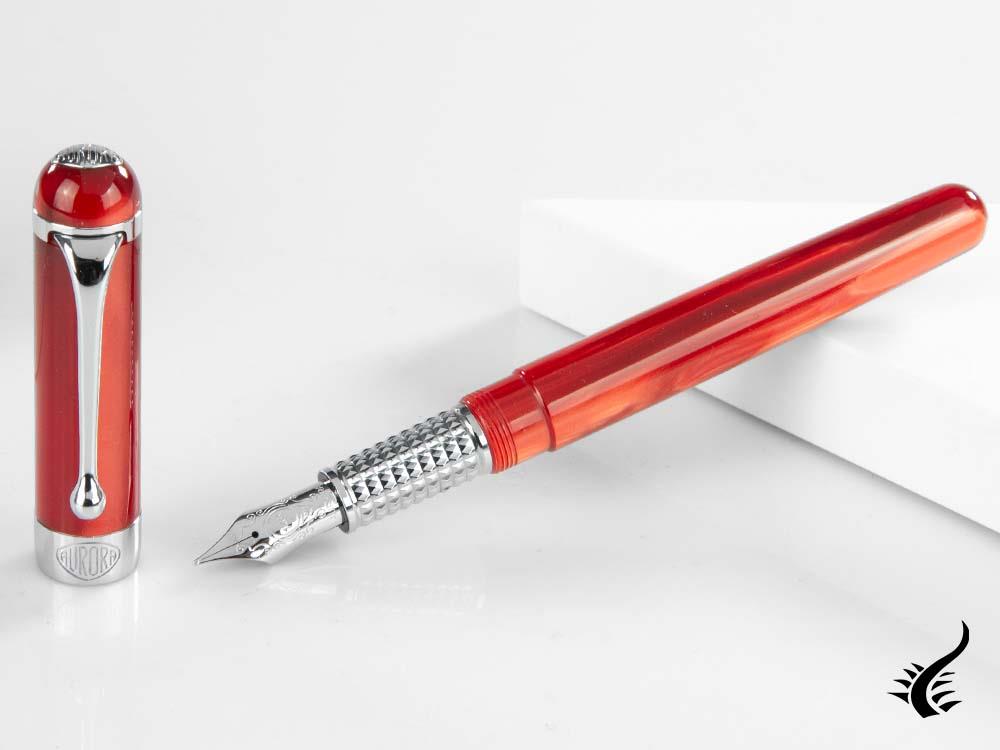 Aurora Alpha Fountain Pen, Resin, Red, Chrome Trim, H11CR