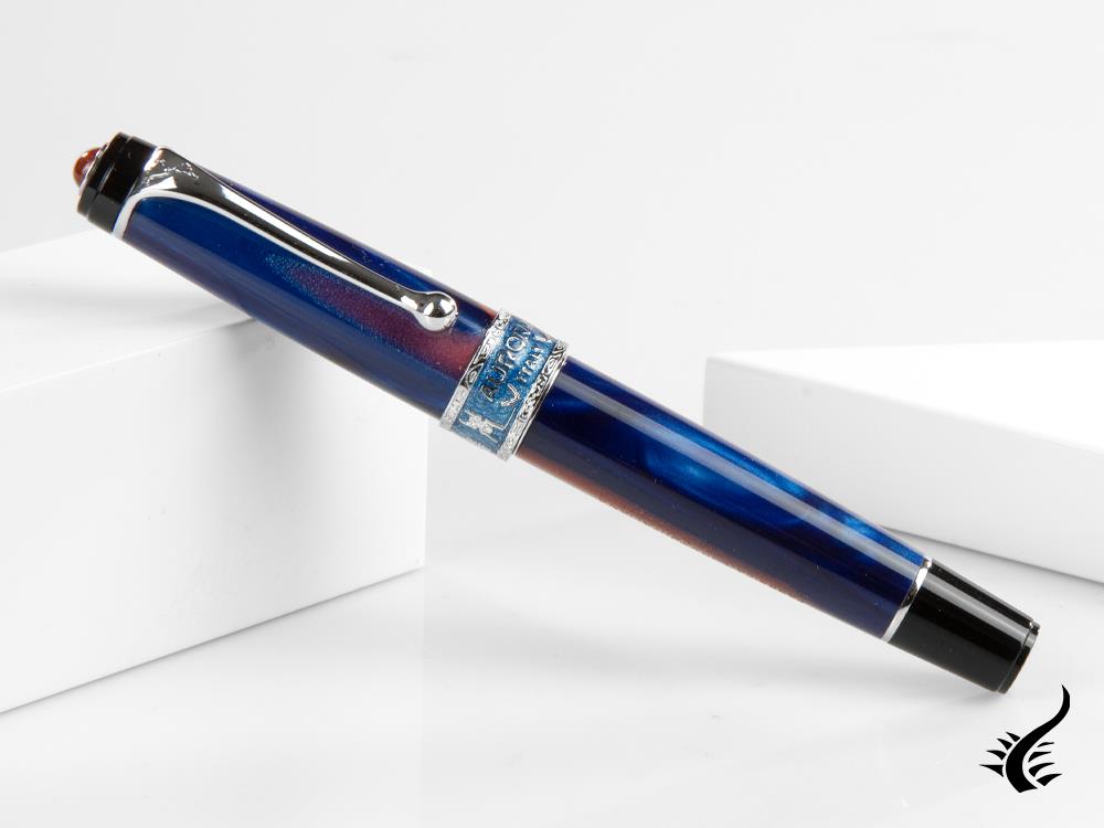 Aurora America Fountain Pen, Limited Ed., Marbled resin, Chrome trims