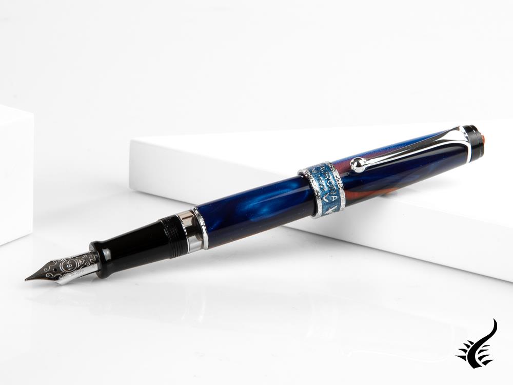 Aurora America Fountain Pen, Limited Ed., Marbled resin, Chrome trims