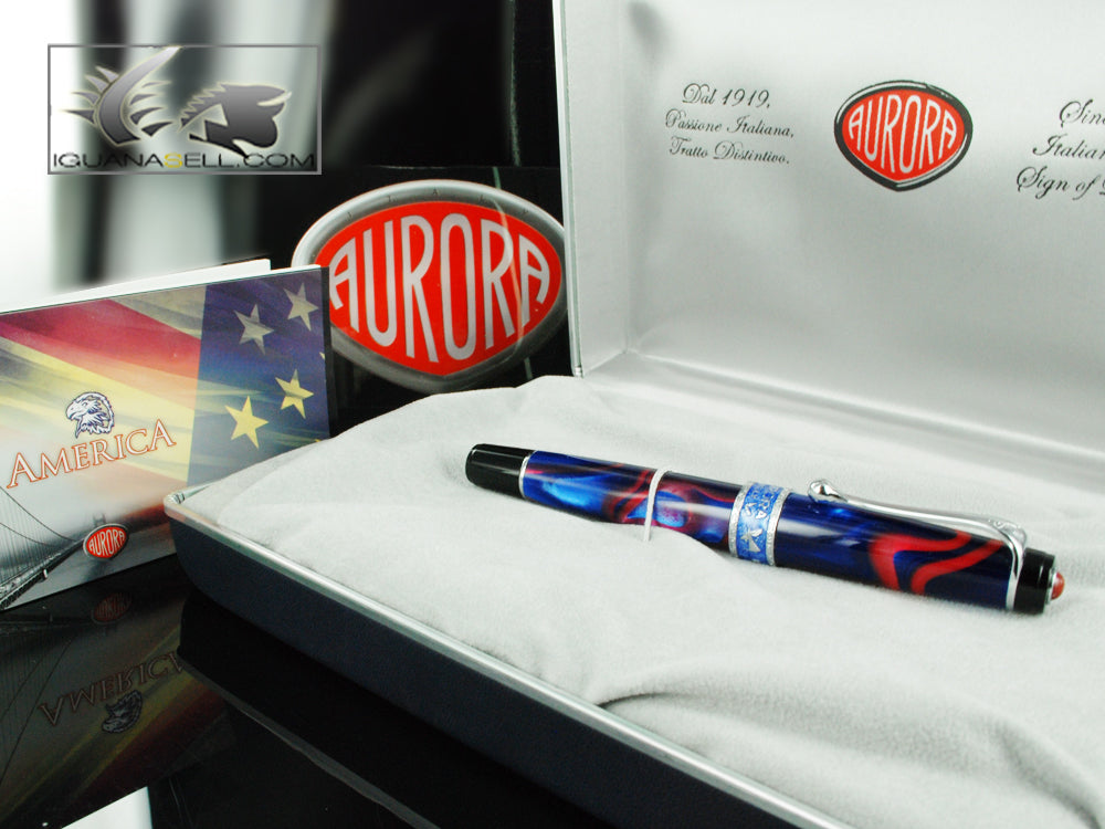 Aurora America Rollerball Pen, Limited Edition, Marbled resin, Chrome trims