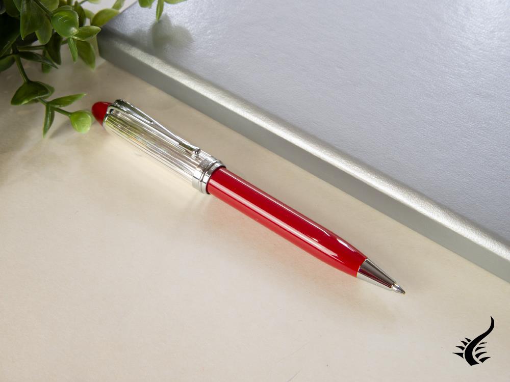 Aurora Ballpoint Pen Ipsilon Sterling Silver & Red Resin - B34CR