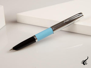 Aurora Duo-Cart Fountain Pen, Light Blue Resin, Chrome, DC57-CAM