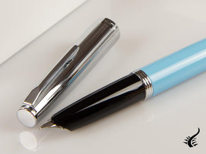 Aurora Duo-Cart Fountain Pen, Light Blue Resin, Chrome, DC57-CAM