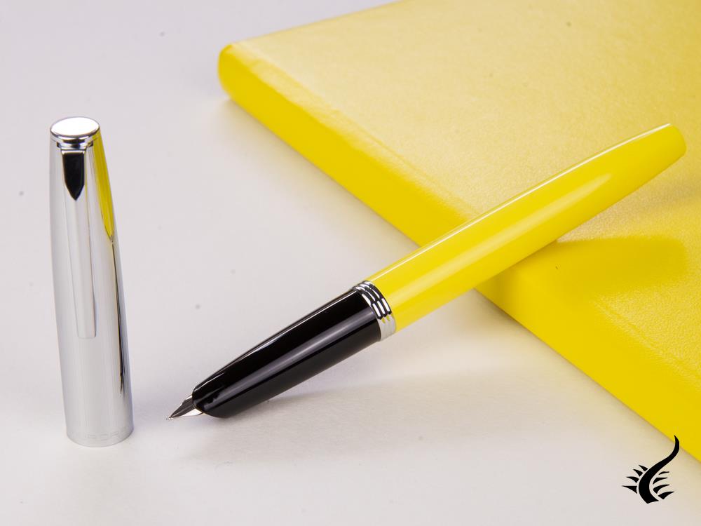 Aurora Duo-Cart Fountain Pen, Yellow Resin, Chrome, DC57-CYM