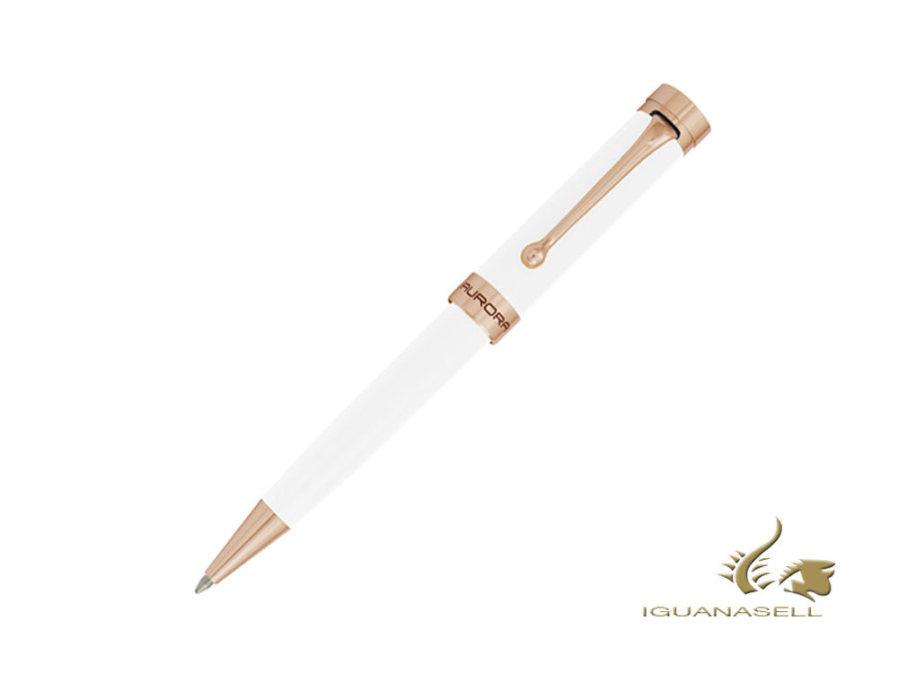 Aurora EDO Ballpoint pen, Resin, Rose Gold PVD, White, O31-W