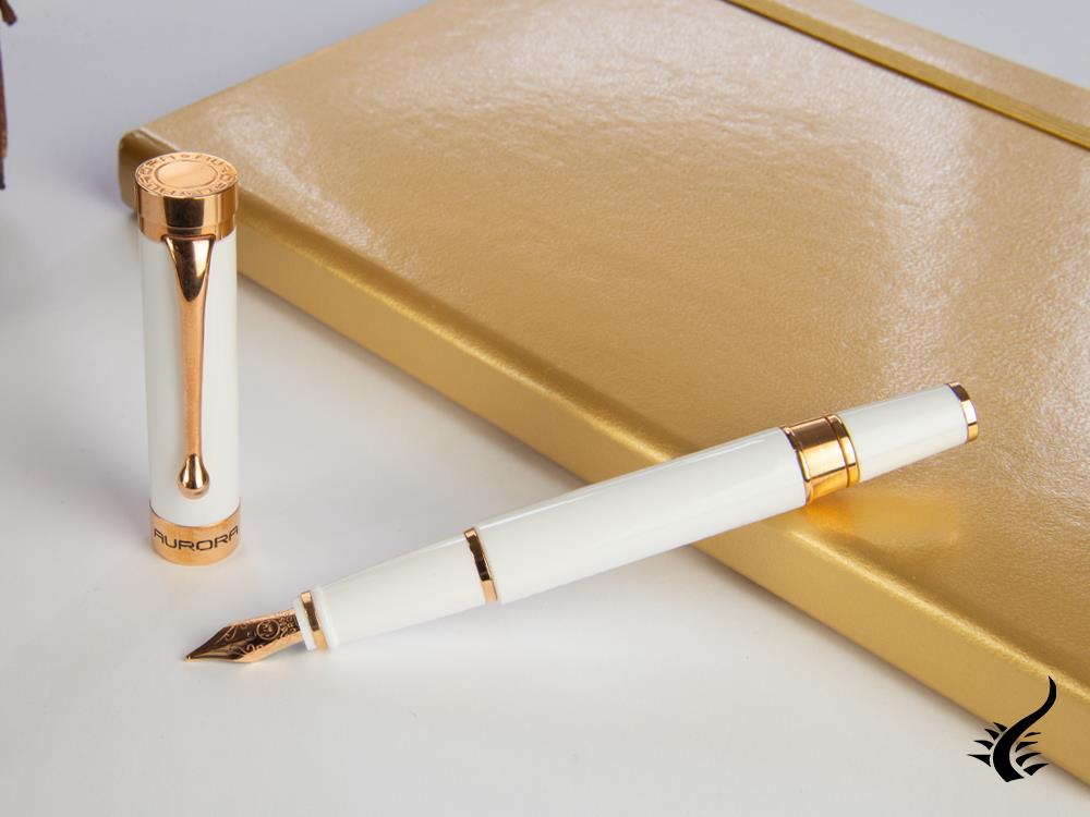 Aurora EDO Fountain Pen, Resin, 14K Rose gold, White, O11-W