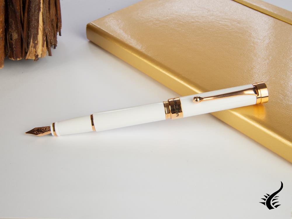 Aurora EDO Fountain Pen, Resin, 14K Rose gold, White, O11-W