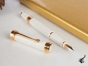 Stylo plume Aurora EDO, résine, or rose 14 carats, blanc, O11-W