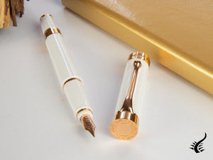 Stylo plume Aurora EDO, résine, or rose 14 carats, blanc, O11-W