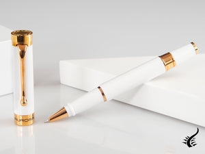 Aurora EDO Rollerball pen, Resin, Rose Gold PVD, White, 071-W