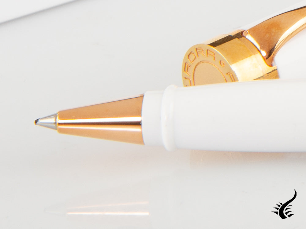 Aurora EDO Rollerball pen, Resin, Rose Gold PVD, White, 071-W