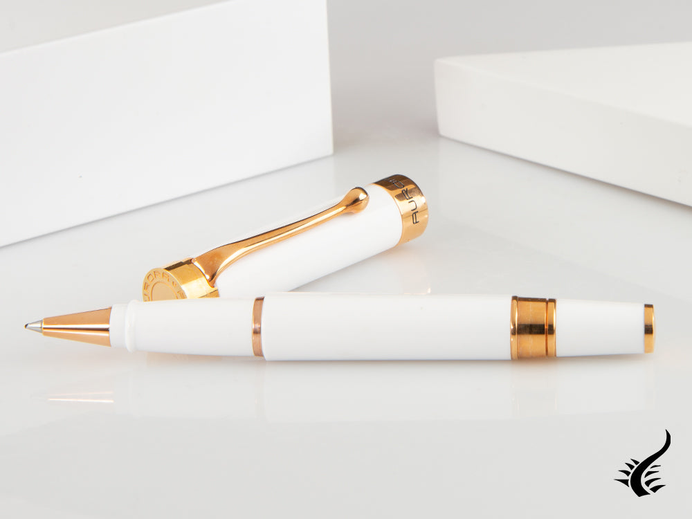 Aurora EDO Rollerball pen, Resin, Rose Gold PVD, White, 071-W