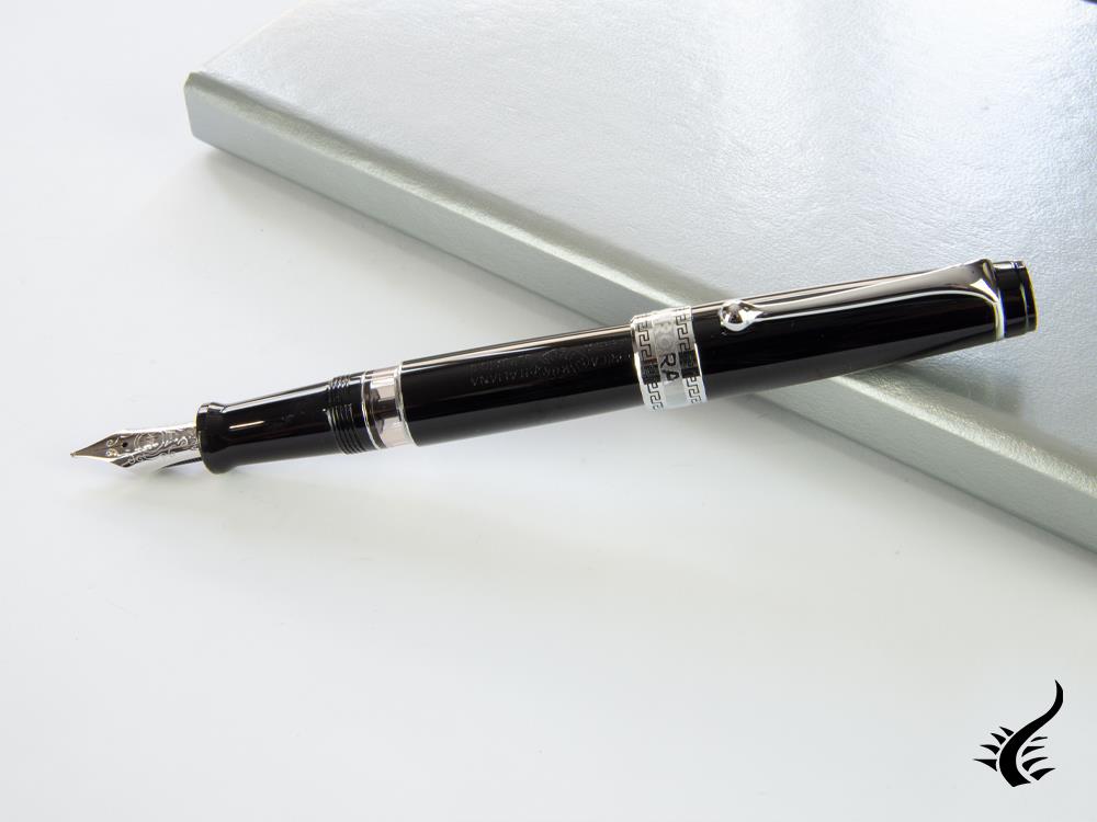 Aurora Optima Fountain Pen, Resin, Black, Chrome Trim, 997CN