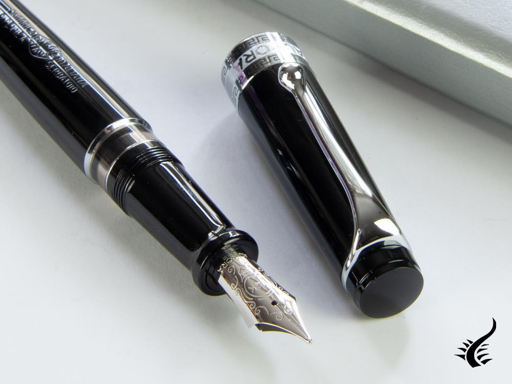 Aurora Optima Fountain Pen, Resin, Black, Chrome Trim, 997CN