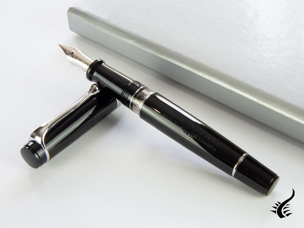 Aurora Optima Fountain Pen, Resin, Black, Chrome Trim, 997CN