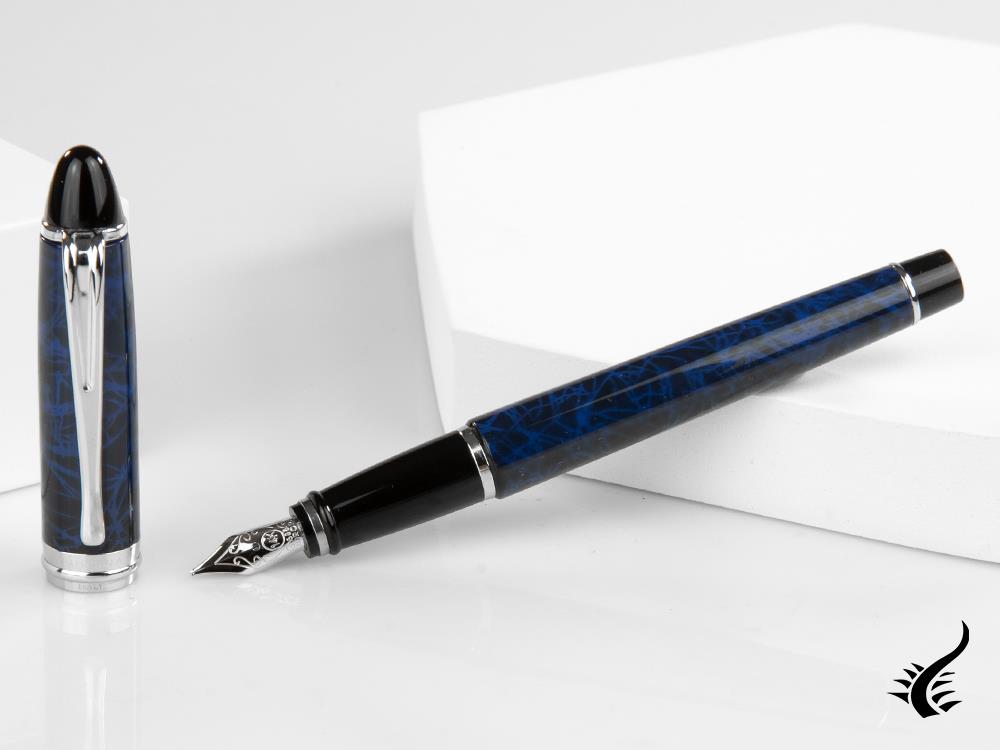 Aurora Ipsilon Blue Night Fountain Pen, Lacquer, Blue, Chrome, B13-CB