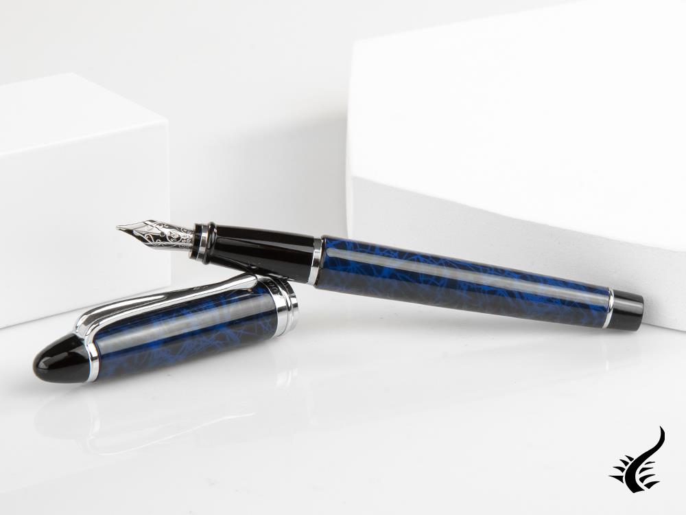 Aurora Ipsilon Blue Night Fountain Pen, Lacquer, Blue, Chrome, B13-CB