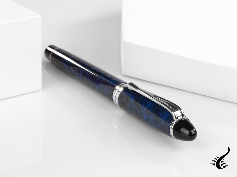 Stylo plume Aurora Ipsilon Blue Night, laque, bleu, chrome, B13-CB