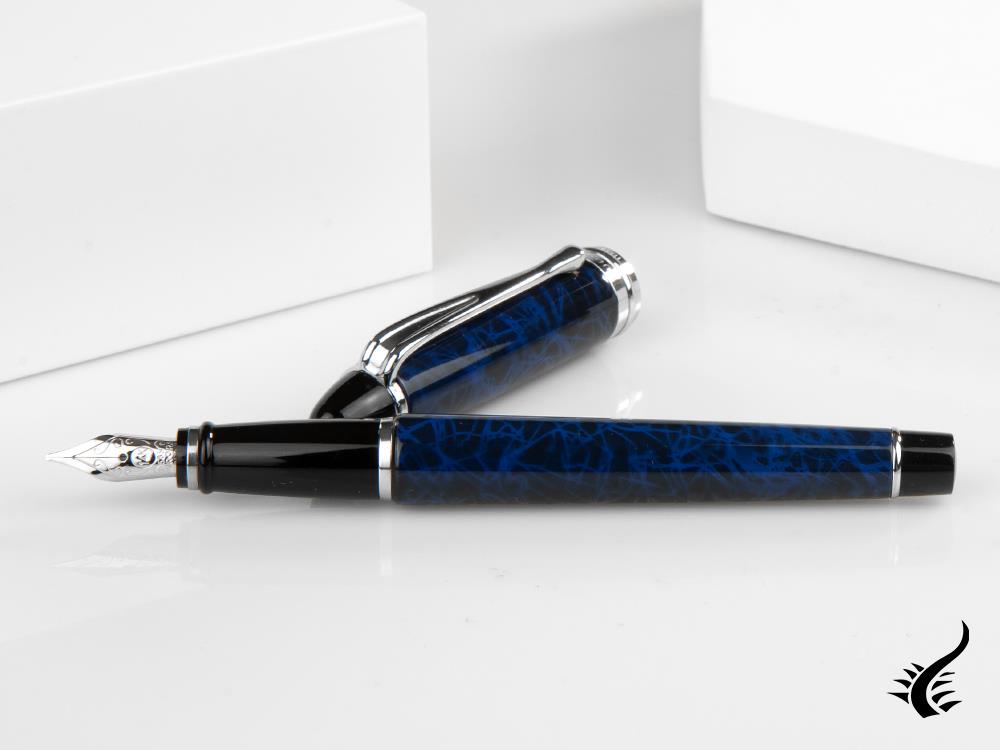 Stylo plume Aurora Ipsilon Blue Night, laque, bleu, chrome, B13-CB