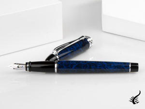 Aurora Ipsilon Blue Night Fountain Pen, Lacquer, Blue, Chrome, B13-CB