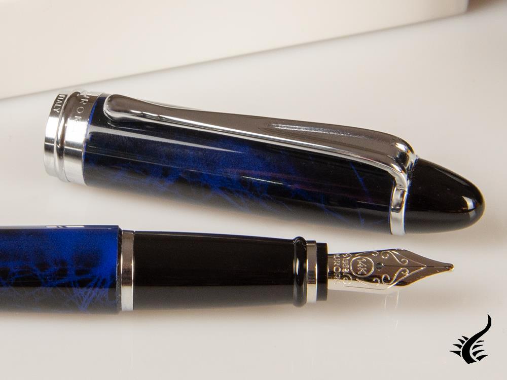 Aurora Ipsilon Blue Night Fountain Pen, Lacquer, Blue, Chrome, B13-CB