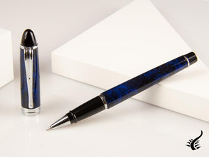 Aurora Ipsilon Blue Night Rollerball pen, Lacquer, Chrome Trim, Blue, B73-CB