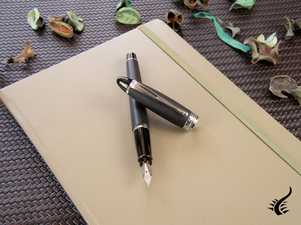 Aurora Ipsilon Fountain Pen, Black Resin, Chrome trim, B10N