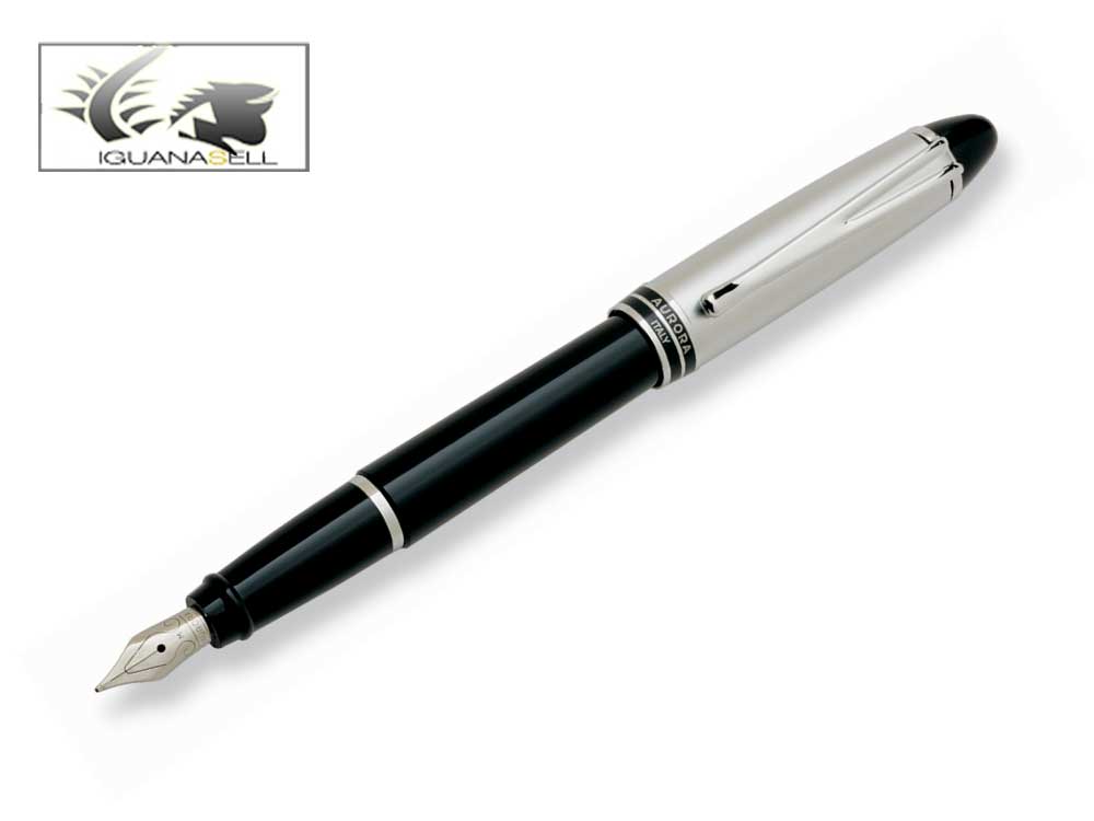 Aurora Ipsilon Fountain Pen, Black Resin, Chrome trim, B11C