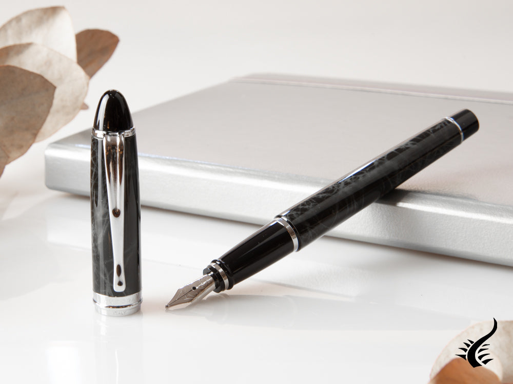 Aurora Ipsilon Fountain Pen, Grey resin, Chrome trim, b13CG