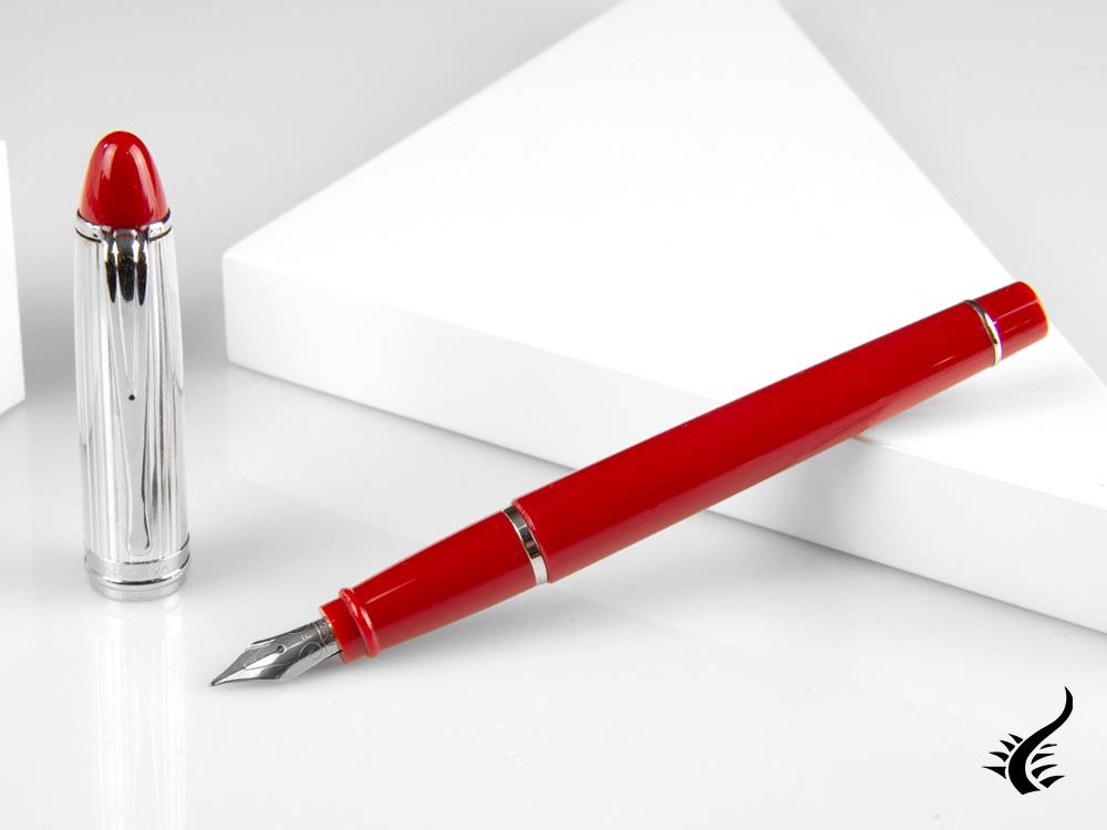 Aurora Ipsilon Fountain Pen, Resin, Red, Sterling Silver .925, B14CR