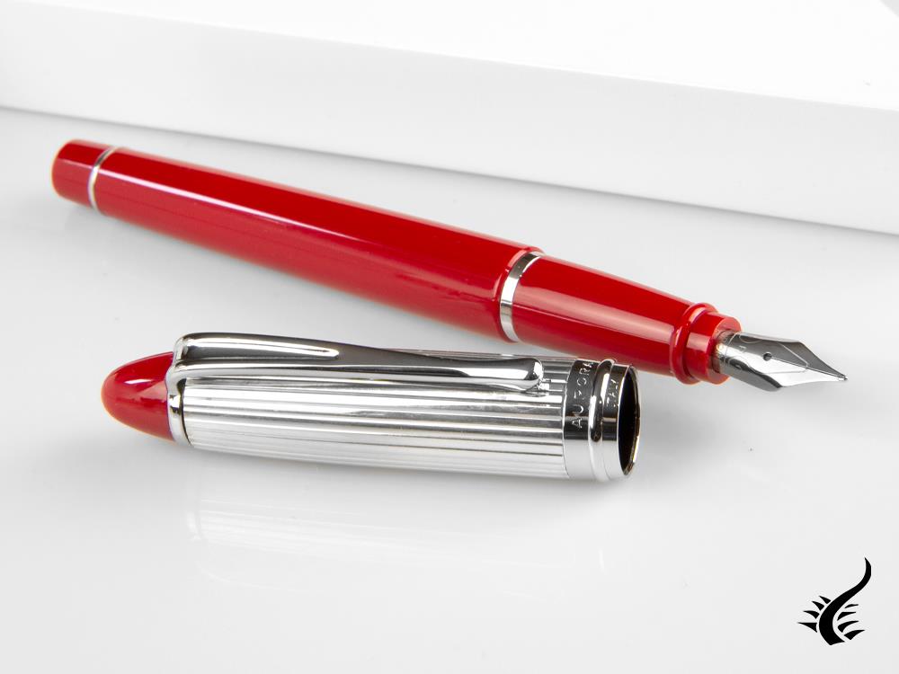 Aurora Ipsilon Fountain Pen, Resin, Red, Sterling Silver .925, B14CR