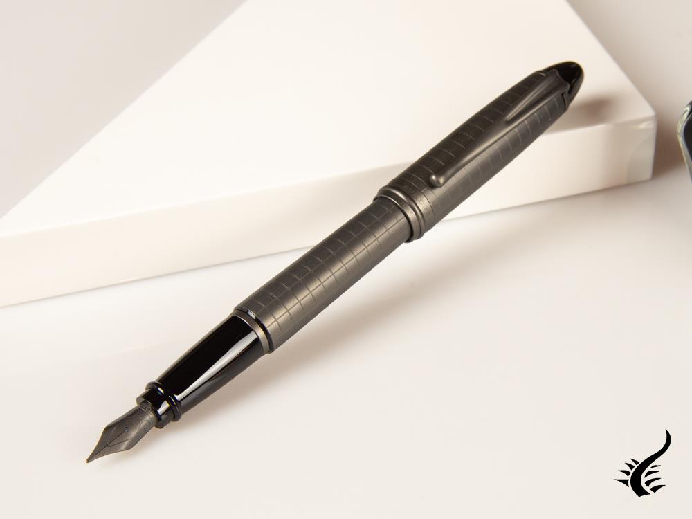 Aurora Ipsilon Full Metal Black Fountain Pen, Ruthenium, B16-RQ