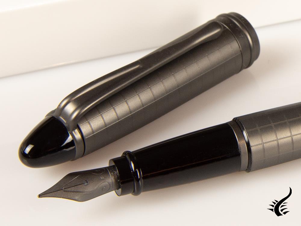 Aurora Ipsilon Full Metal Black Fountain Pen, Ruthenium, B16-RQ