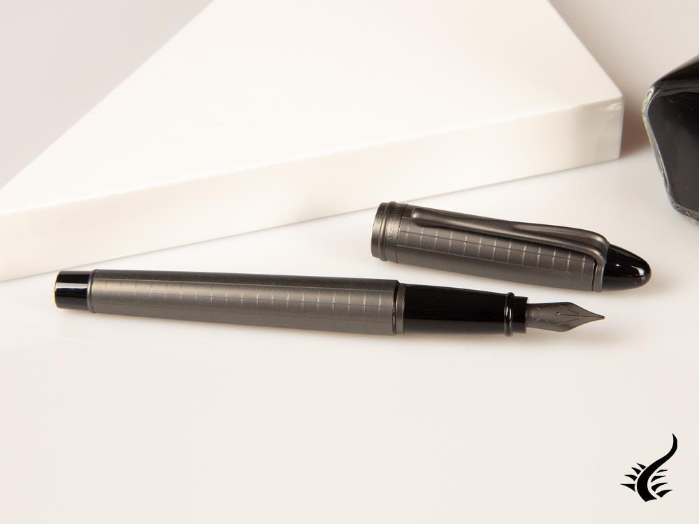 Aurora Ipsilon Full Metal Black Fountain Pen, Ruthenium, B16-RQ