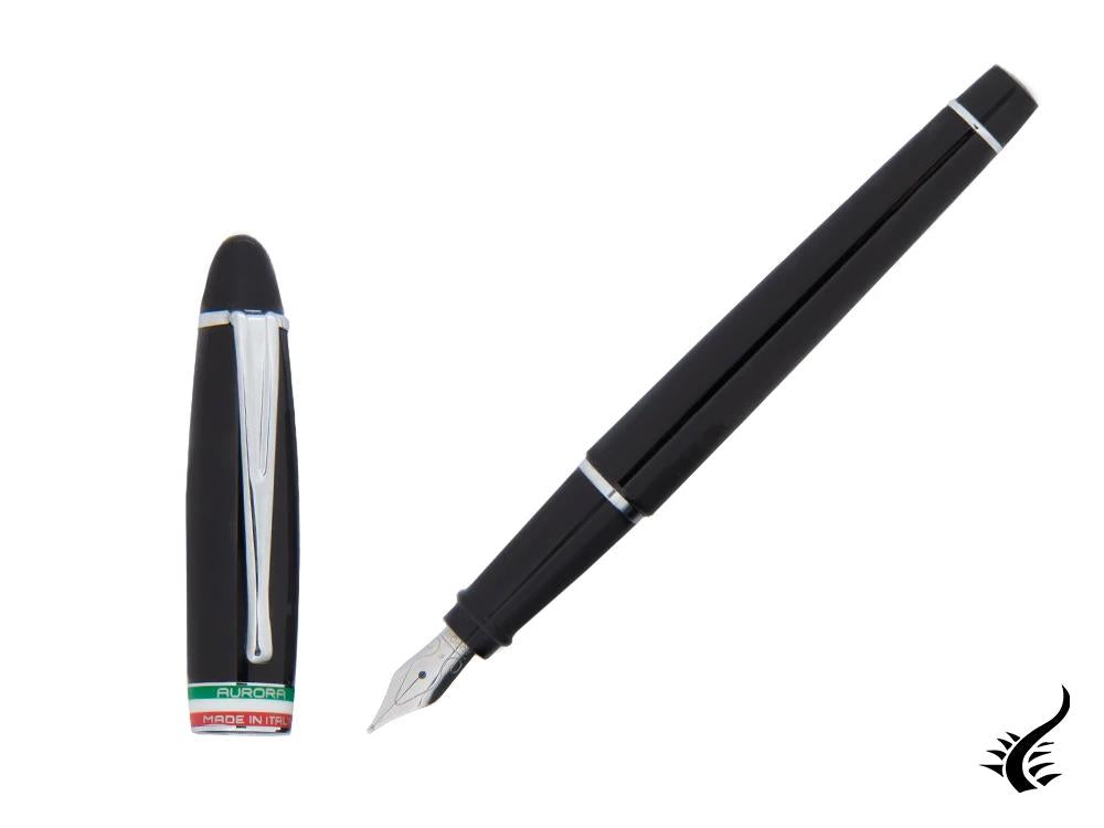 Aurora Ipsilon Italia Fountain Pen, Resin, Black, Silver, B17-N