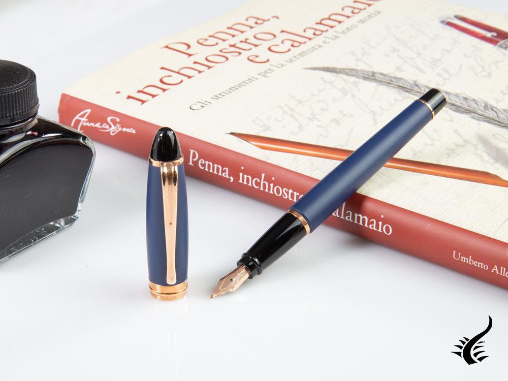 Aurora Ipsilon Matt Fountain Pen, Resin, Blue, Rose gold trim, B10-PB