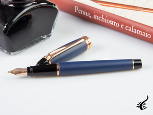 Aurora Ipsilon Matt Fountain Pen, Resin, Blue, Rose gold trim, B10-PB