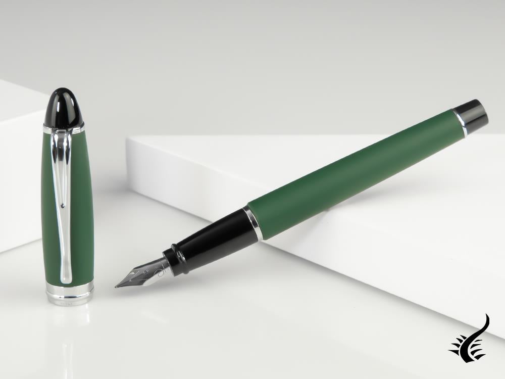 Aurora Ipsilon Matt Fountain Pen, Resin, Green, Chrome Trim, B10-V