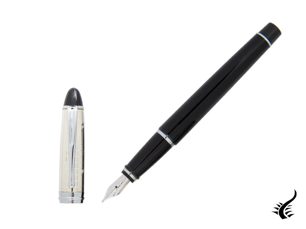 Aurora Ipsilon Quadra Fountain Pen, Resin, Black, Silver, B14CQN