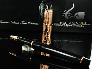 Aurora Ipsilon Rollerball pen, Black Resin, Rose gold trim, B71PQN