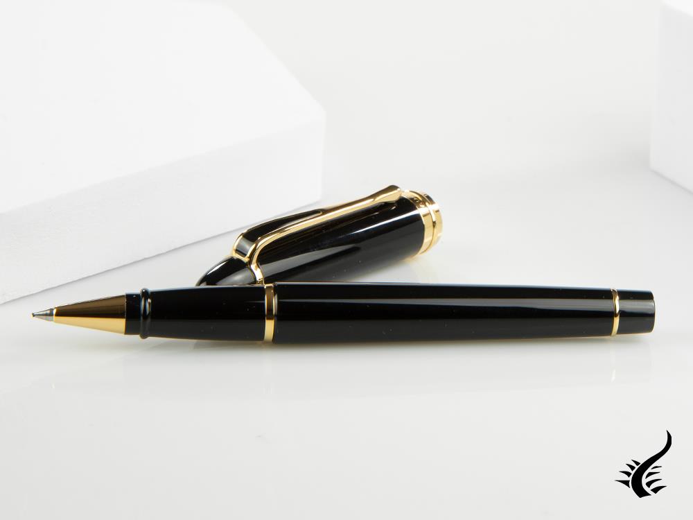 Aurora Ipsilon Rollerball pen, Resin, Gold trim, Black, B72-N