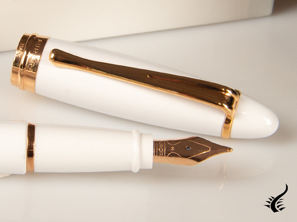 Aurora Ipsilon Winter Fountain Pen, Resin, White, Rose Gold, B11-PW