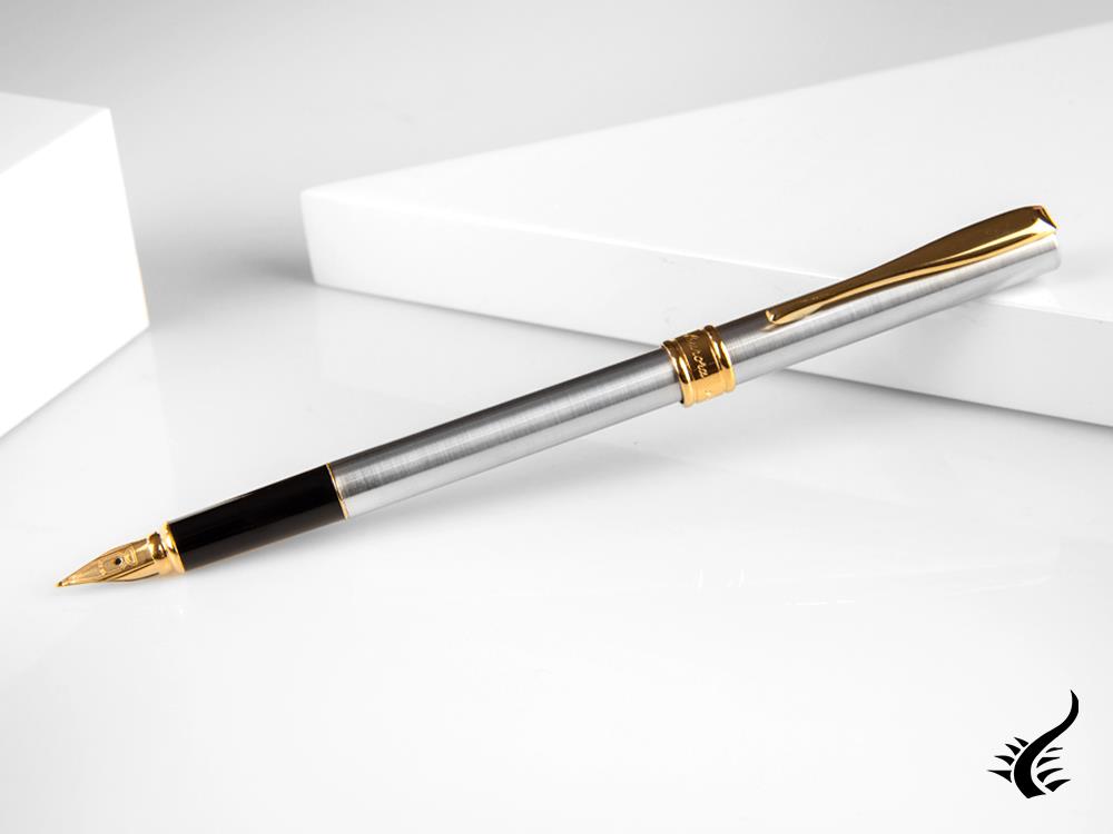 Aurora Magellano Fountain Pen, Chrome, Gold plated, Silver, A10