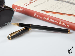 Stylo plume Aurora Magellano, résine, plaqué or, noir A12