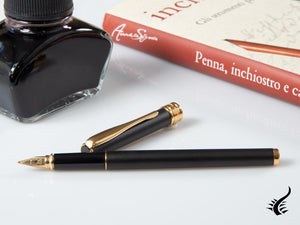 Stylo plume Aurora Magellano, résine, plaqué or, noir A12