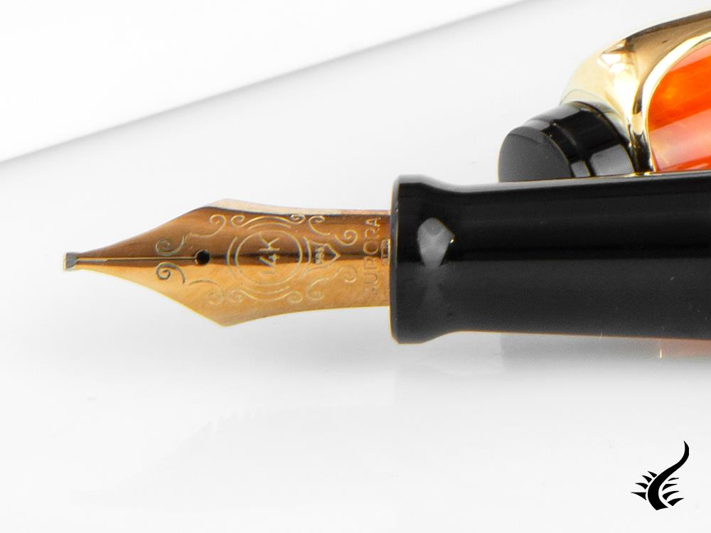 Aurora Optima Arancio Fountain Pen, Auroloide, Gold plated, 996-OR